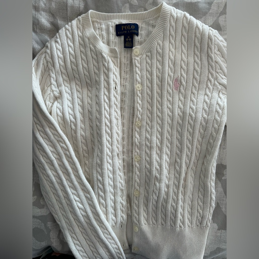 Polo by Ralph Lauren girls classic White Cable Knit Sweater, medium (8-10)
